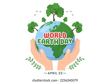 Happy Earth Day on April 22 Illustration with World Map Environment in Flat Cartoon Hand Drawn for Web Banner or Landing Page Templates