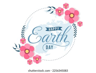 Happy Earth Day on April 22 Illustration with World Map Environment in Flat Cartoon Hand Drawn for Web Banner or Landing Page Templates