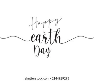 Happy Earth Day phrase continuous one line calligraphy with white Background