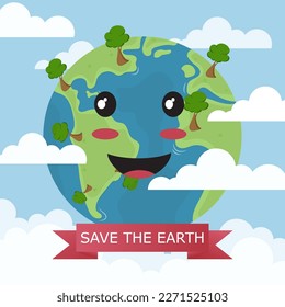 Happy Earth Day poster or banner. Vector illustration and lettering.