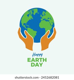 Happy Earth Day poster with hands holding planet earth vector illustration. Environmental protection icon vector. Template for background, banner, card. April 22 each year. Important day