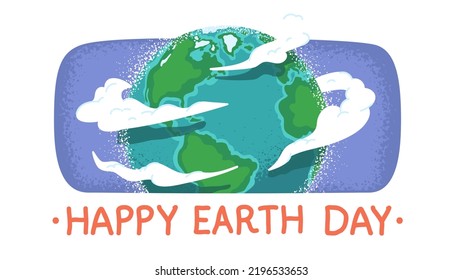 Afiche del Día de la Tierra Feliz con el planeta globo. Salvar la naturaleza de la esfera del mundo verde, cuidando el ecosistema. Celebración de vacaciones de protección del medio ambiente, concepto de conservación de la ecología ilustración vectorial plana