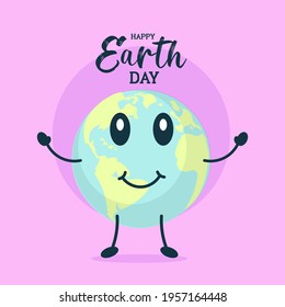 Happy Earth Day poster, smiling planet globe illustration banner vector