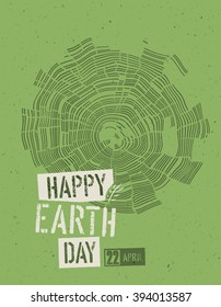 Afiche del Feliz Día de la Tierra. El árbol suena como ilustración simbólica de la textura de papel reciclado. 22 de abril