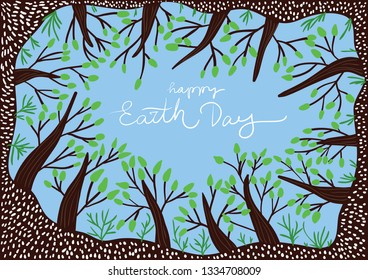 Happy Earth Day poster. Vector illustration with trees and leaves