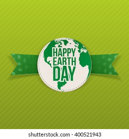 Happy Earth Day realistic Emblem on green Ribbon