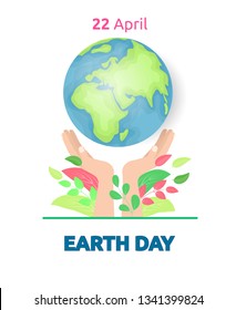Happy Earth Day. Save the earth concept. Hands hold the planet. Banner for your design
