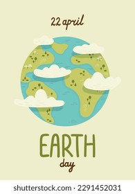 Happy Earth Day! Save Nature. Vector eco illustration for social media, poster, banner, card, flyer on the theme of saving planet, human hands protect earth