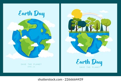 Happy Earth Day. Save the Planet. Ecology and environmental protection. Can be used as a postcard or for printing. Vector illustration in flat cartoon style. Collection, set of vector illustrations.