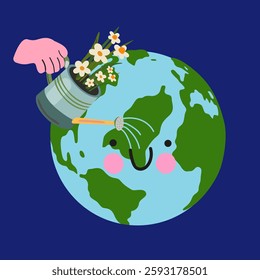 Happy Earth day. Save the planet. Environmental problems and environmental protection, recycling.  Eco environment vector icons for patches, poster, banner. Caring for nature
