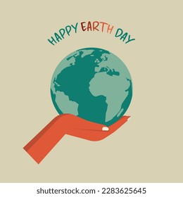 happy earth day and save the world concept, human hand holding planet globe for environment care, flat vector illustration design