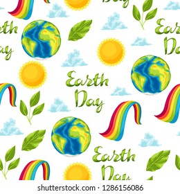 Happy Earth Day Seamless Pattern. Illustration For Environment Safety Celebration.