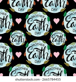 Happy Earth Day. Seamless pattern with lettering. Vector illustration.