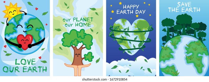 Happy earth day set. Earth day April 22. Vector Illustration