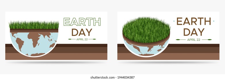 Feliz Día de la Tierra - conjunto de dos ilustraciones ecológicas vectoriales de un concepto ambiental para salvar el mundo. Visión conceptual sobre el tema de salvar el planeta. Adecuado para tarjeta de saludo, afiche social, banner