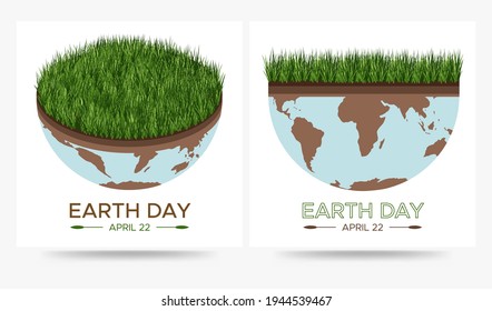 Happy Earth day - set of two vector eco illustrations of an environmental concept to save the world. Concept vision on the theme of saving the planet. Suitable for greeting card, social poster, banner