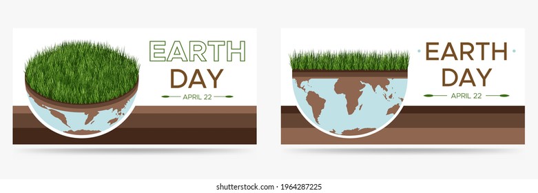 Happy Earth day - set of two vector eco globe illustrations,  environmental save the world concept. saving the planet theme concept. Suitable for greeting card, social poster, banner