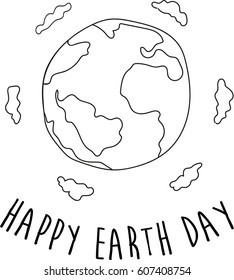 Happy Earth Day. Simple Vector Illustration. Line Art.