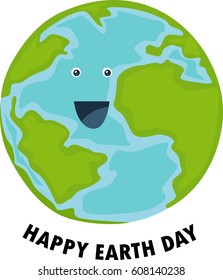 Happy Earth Day. Smiling planet. Cartoon vector illustration in flat style.