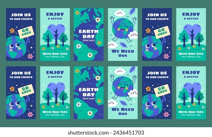 happy earth day social media stories vector flat design set