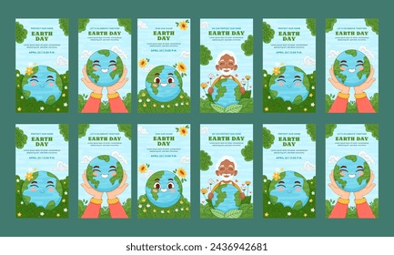happy earth day social media stories template vector design set