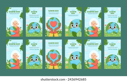 happy earth day social media stories template vector design set