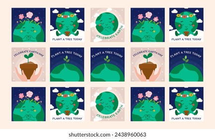 happy earth day social media post vector flat design