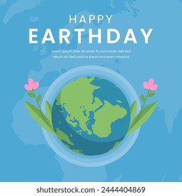 happy earth day social media greeting card template design with vector illustration of earth in flat design style	
