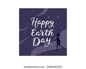 Happy Earth Day Social Media Banner � Calligraphic Lettering, Eco-Friendly Typography, Nature Theme