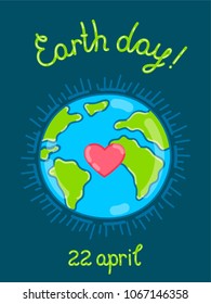Happy Earth Day! Sweet cartoon greeting card with Earth