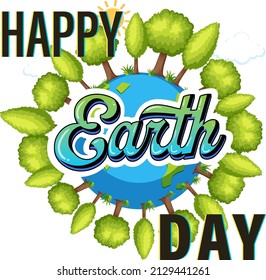 Happy earth day with trees around earth illustration