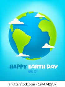Tarjeta vector del Día de la Tierra Feliz. Ilustración vectorial de estilo 3d
