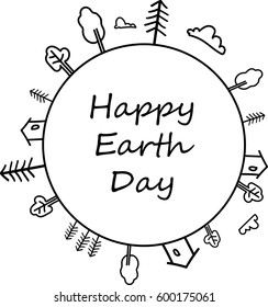 Happy Earth Day vector card. Sketch style illustration. Logo, banner, sticker, stencil. 