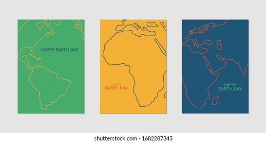 Happy Earth Day vector cards. Template with the globe for Earth Day. Vector illustration for banners, posters. Save the Planet concept, April 22. Vector background
