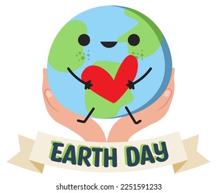 Imagen del Vector del Día de la Tierra Feliz. Tierra de sonrisas	