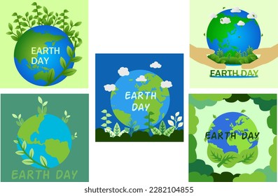 Happy earth day. Vector illustration of international mother earth day. Design for earth day celebration or environmental concerns. Green world of nature. Save the world design poster. Green planet