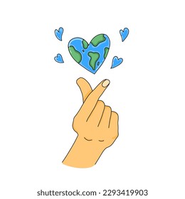 Happy Earth Day Vector Illustration Retten Sie den Planeten Saubere und gesunde Liebe Gesture mit Herzform Erde Planet