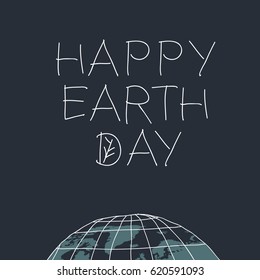 Happy Earth Day. Vector illustration with the words, planet Earth and leaf veins in letter "D".