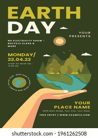 Vector del Día de la Tierra Feliz   - conjunto de ilustraciones ecológicas vectoriales de un concepto ambiental para salvar el mundo. Historias de fondo de banner de la fiesta Día Mundial de la Tierra. Adecuado para historias en medios sociales.