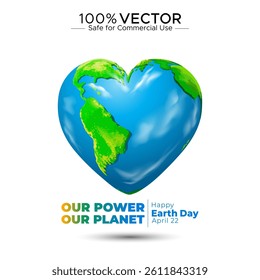 Happy Earth Day. World Heart Shape Earth With Green Environment.