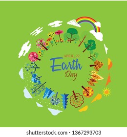 Happy Earth Day with world and tree - Vector