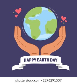 Happy Earth day.Hands holding planet Earth. Earth day concept.Vector illustration
