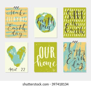 Happy Earth Day's 6 Cards Collection. Set of  card templates for those who love the planet. Vector illustration. Template for Greeting Scrapbooking, Congratulations, Invitations, Tags.