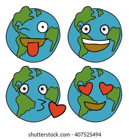 Happy Earth Expressions (Doodle Vector Design Concept)