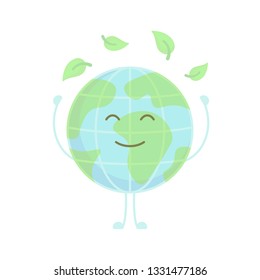 Happy Earth. Funny globe character. Vector illustration.