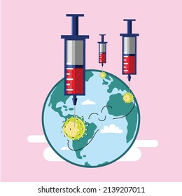 Mundo feliz protegido con vacunas Vector de Vacunación