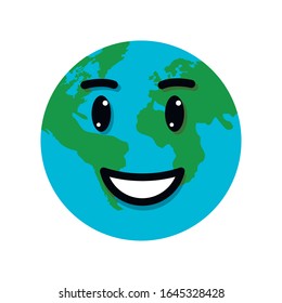 Happy Earth globe character with smile vector illustration isolated on a white backgorund.Earth face .Earth emotion.Smiling planet 