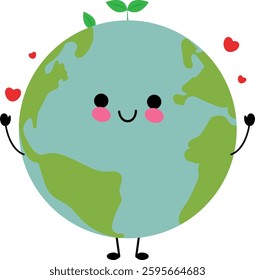 Happy Earth Globe Vector With Leaves