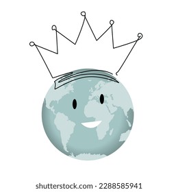 Happy Earth globe world cartoon character wearing a crown. Happy Earth day design element vector