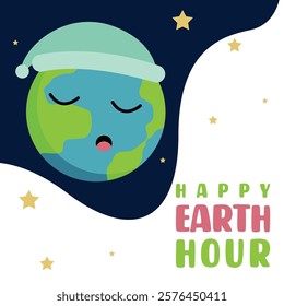 Happy earth hour background illustration. Eart hour holiday banner background